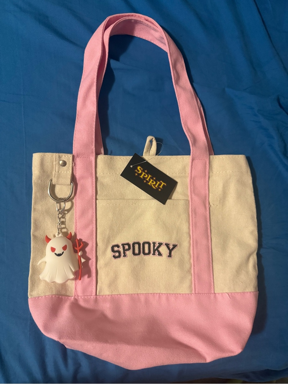 Spirit Pink & Cream 'Spooky' Canvas Tote with Ghost Charm